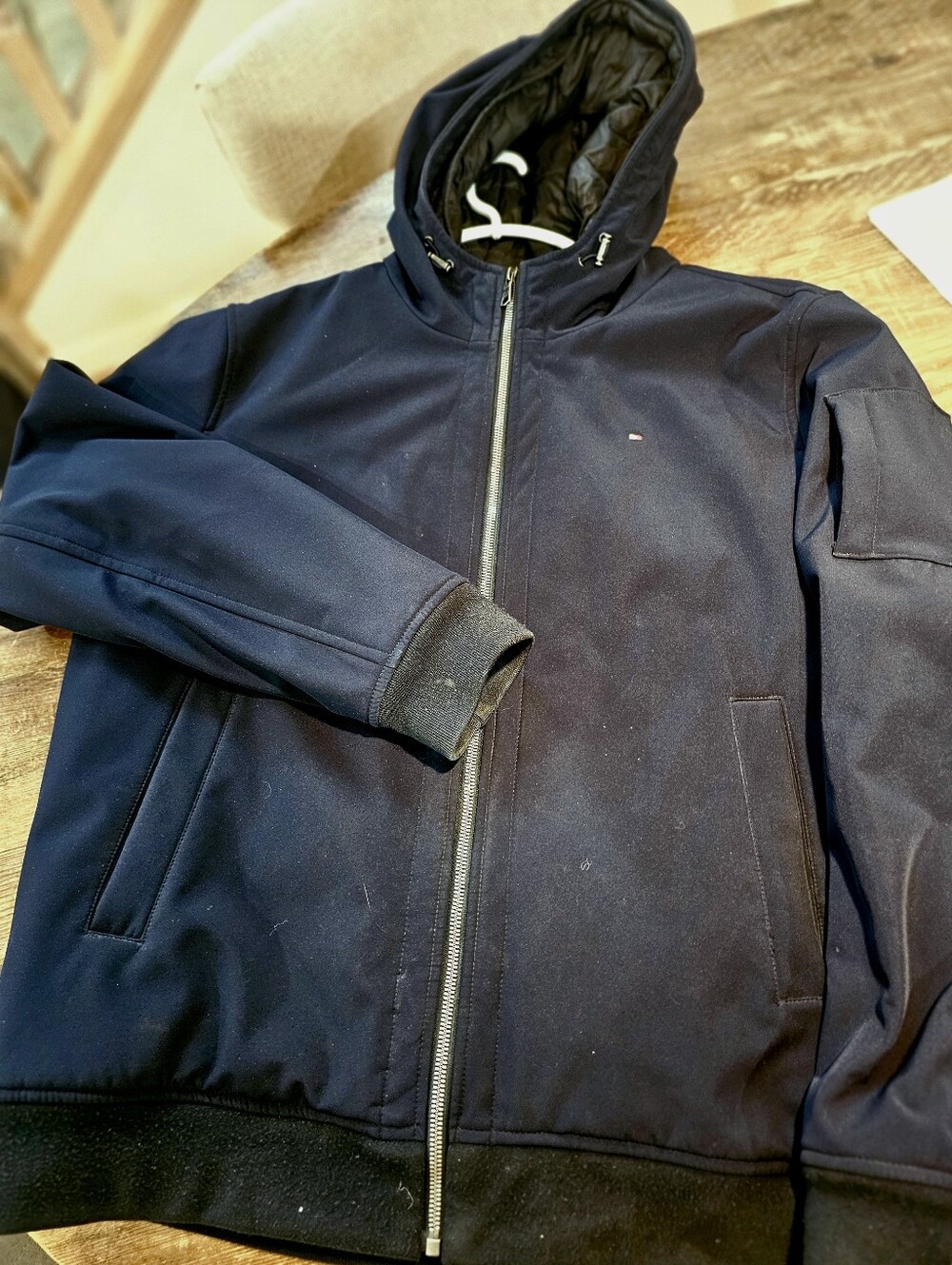 Tommy Hilfiger Men's Softshell Hooded Bomber Jacket Midnight Navy XXL